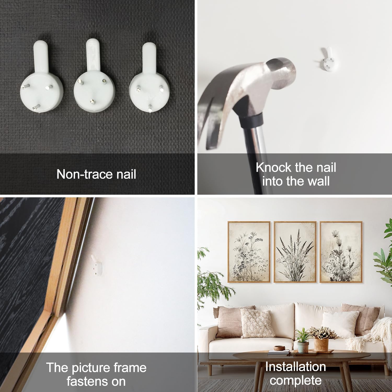 HOURIA 3Pcs Large Vintage Black White Botanical Floral Framed Canvas Wall Art Set(16"x24"),Retro Farmhouse Wildflower Wall Decor Rustic Minimalist Plant Flower Art Prints for Living Room Bedroom Office