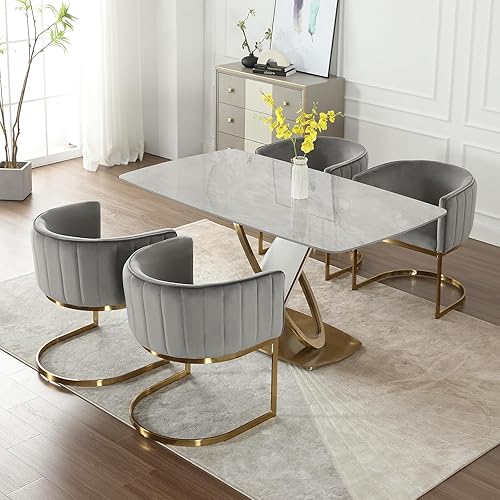 Miniatura 4 de Juego de 2 sillas de comedor modernas, contemporáneas de terciopelo para cocina y sala de estar con marco de metal, cómodas sillas laterales