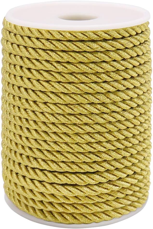 5mm Macrame Cord, 60 Feet Thick Twisted Cord Trim Rope for Curtain Tieback, Gift Bags Rope Handles, Handbags Handles and DIY Craft Making (Gold)