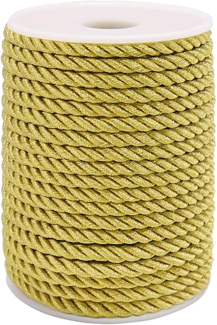 5mm Twisted Cord, 60 Feet Thick Twisted Rope Trim Thread String for Curtain Tieback, Gift Bags Rope Handles, Handbags Handles and DIY Craft Making (Gold)