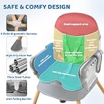 Chaise haute bébé, Chaises hautes pour bébés et tout-petits, Siège à manger portable avec plateau alimentaire réglable & repose-pieds, chaise d'alimentation pour bébé compacte, chaise haute pour les enfants 2 Bébés bib, 5-Point Harnais, facile à nettoyer