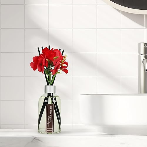 Miniatura 5 de Aronica Accesorios de baño rojos, pequeñas nacas de baño, difusor de caña de cereza, decoración estética de habitación, aceite difusor de casa de