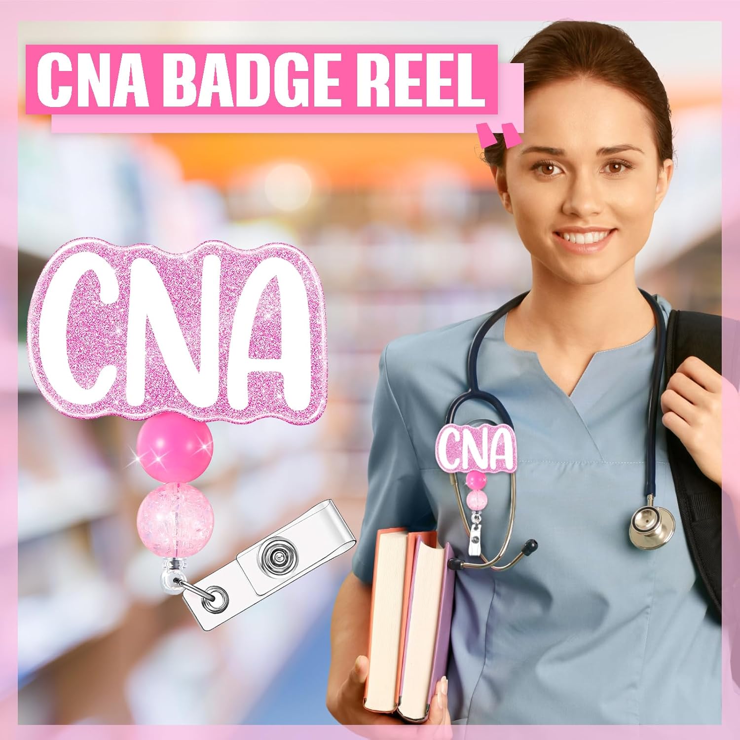 CNA Nurse Badge Reel Retractable Nursing Badge Holder Nursing ID Clip for CNA Nurses Students (Pink CNA) - Image 6