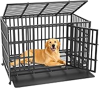 HIWOKK 48 Inch Heavy Duty Dog Crate - Indestructible Escape-Proof Kennel for XL Large Anxious Dogs, Double Doors, Lockable Wheels
