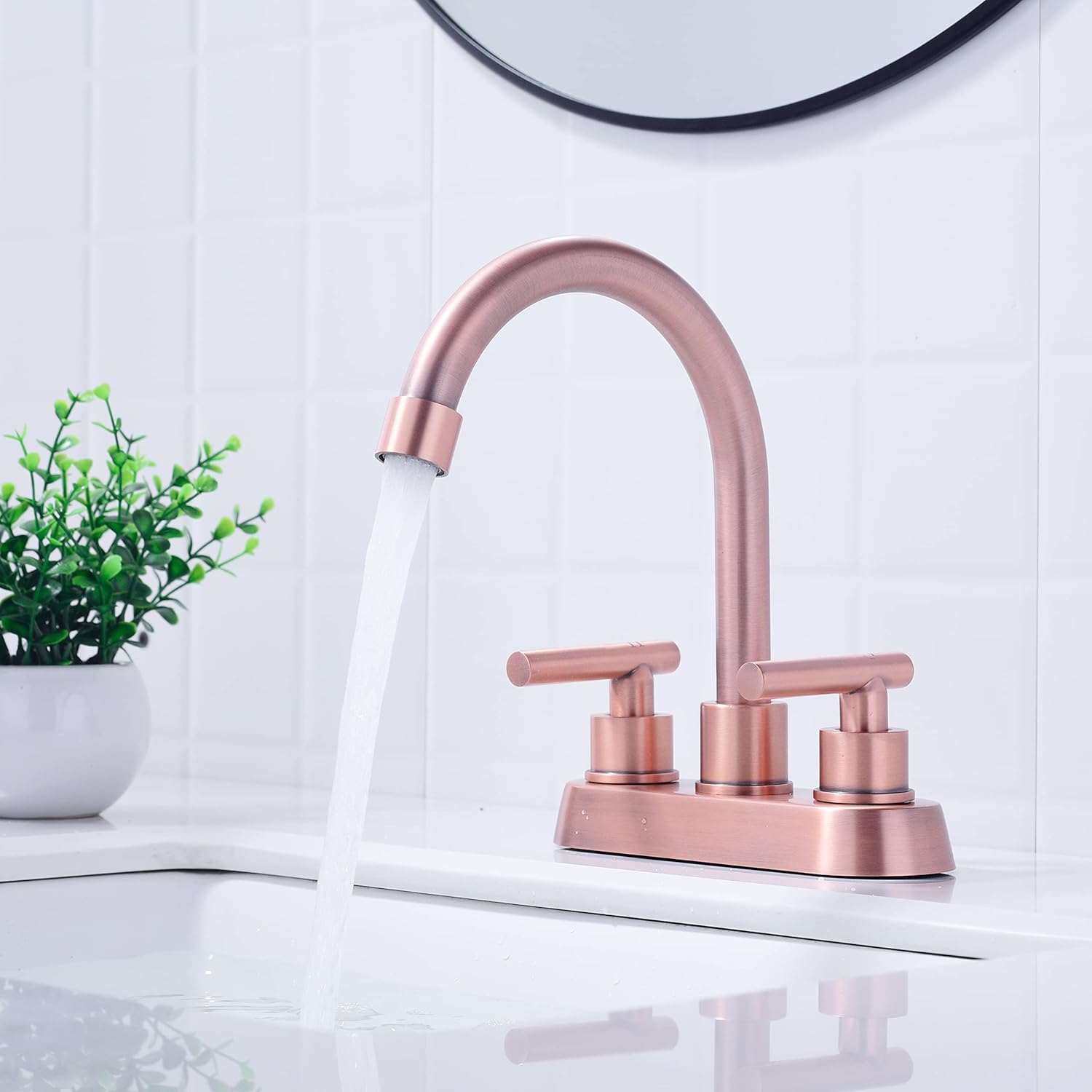 Bathroom Faucet Rose Gold, 2 Handle Bathroom Sink Faucet, 2 or 3 Hole 4 Inch Centerset Modern Commercial RV Vanity Sink (Red Copper)