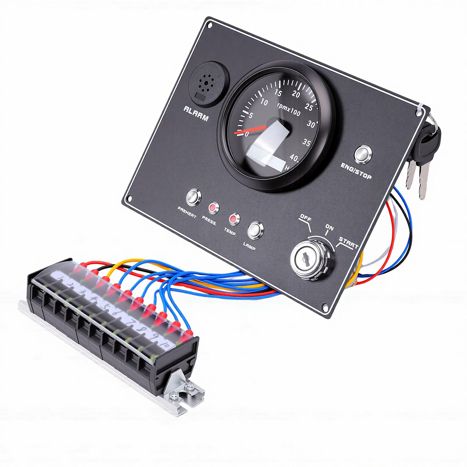 Medidor de RPM de Motor Marino Panel de Tacómetro de Aleación de Aluminio de 0 a 4000 RPM con Función de Alarma y Precalentamiento para Yates, Lanchas Rápidas y Monitoreo de Consola de Barco