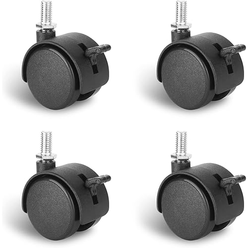 4 Pack 1.5 Inch Swivel Stem Caster Wheels Replacement Casters 1.5'' Furniture Wheel with Locking Brake Metric Threaded Stem M8 Wheels for Table Drawer Plant Shelf Metal Rack Laundry Basket