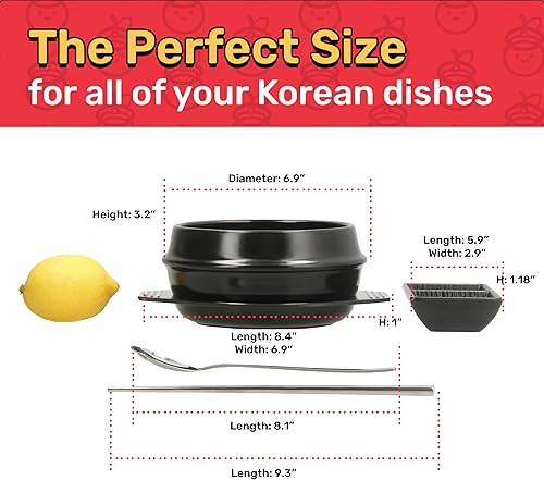 Miniatura 5 de Juego de ollas de piedra coreana (7 piezas, 38.7 onzas con agarre para olla caliente), Ttukbaegi, Dolsot, cuenco de sopa coreano, ollas de cerámica