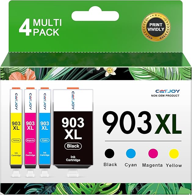 CATJOY 903XL Ink Cartridges Replacement for HP 903xl Ink Cartridges Multipack for HP Officejet Pro 6970 6960 Officejet Pro 6950 6960 All-in-One Inkjet Printer (Black, Cyan, Magenta, Yellow4-Pack)