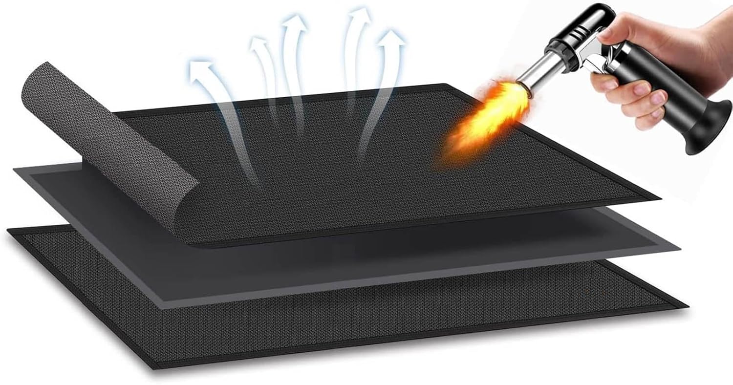 Under Grill Mats for Outdoor Grill, Double - Sided Fireproof Deck and Patio Protector Mat, 36 x 48 Inchs Heat Resistant Grill Mat for Countertop, Prevents Ember Damage Wood Floor