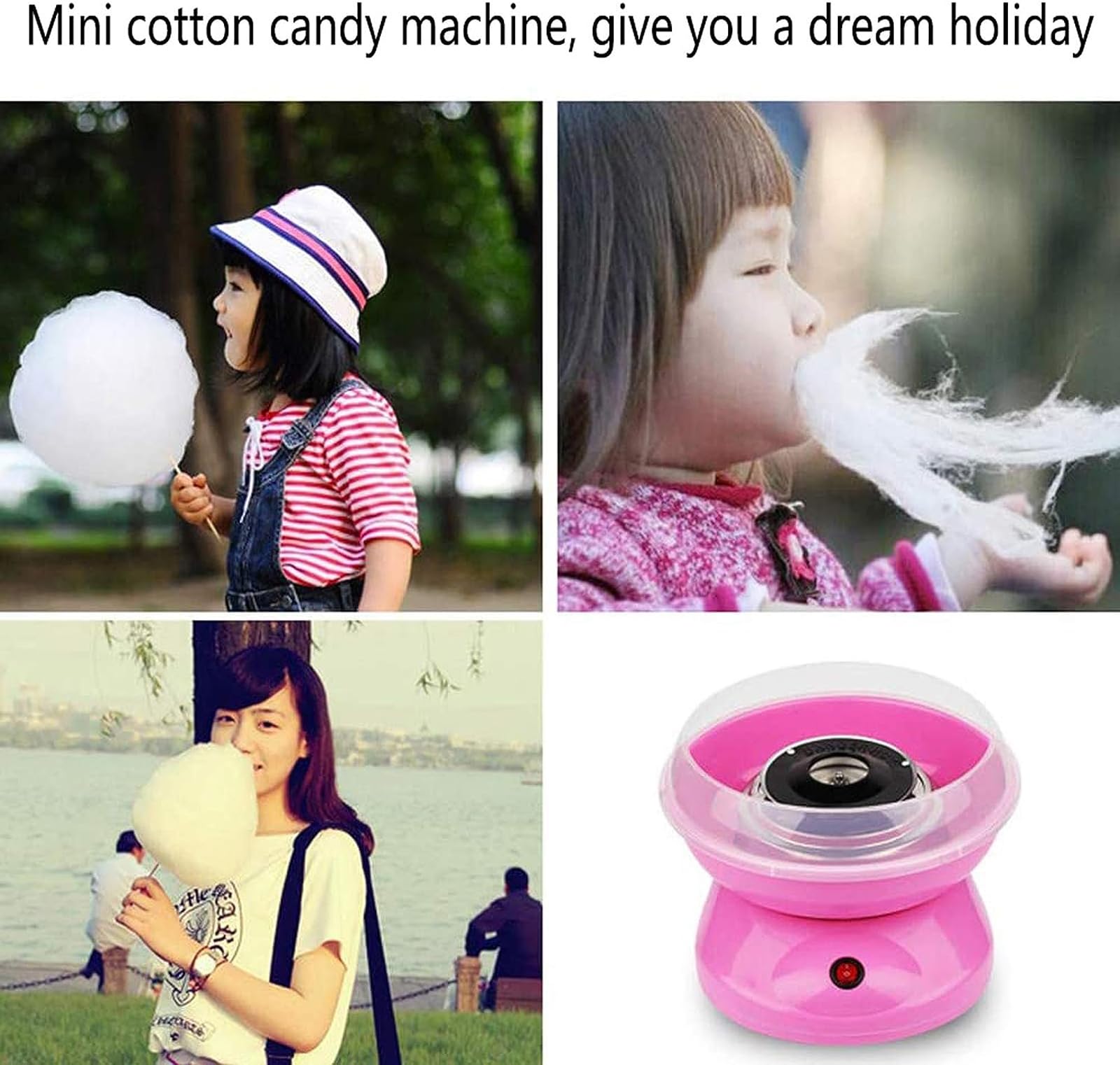 CUSMA Mini Máquina De Algodón De Azúcar, Máquina Eléctrica De Hilo De Azúcar De Algodón De 500W, Regalo Dulce para Fiestas De Niños En El Hogar,Rojo