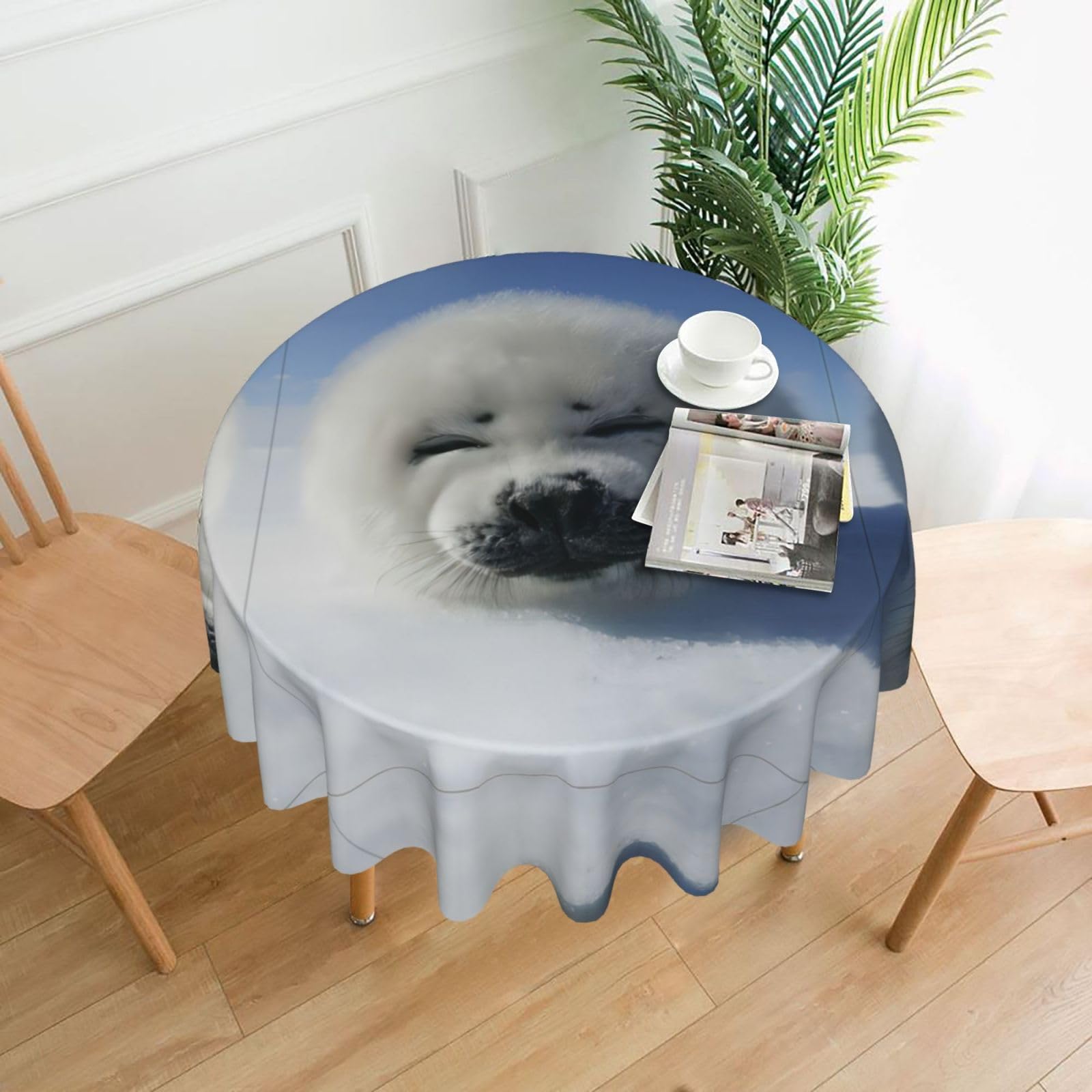 ZHAOUR Polar Bear Print Round Washable Tablecloth – Table Cover