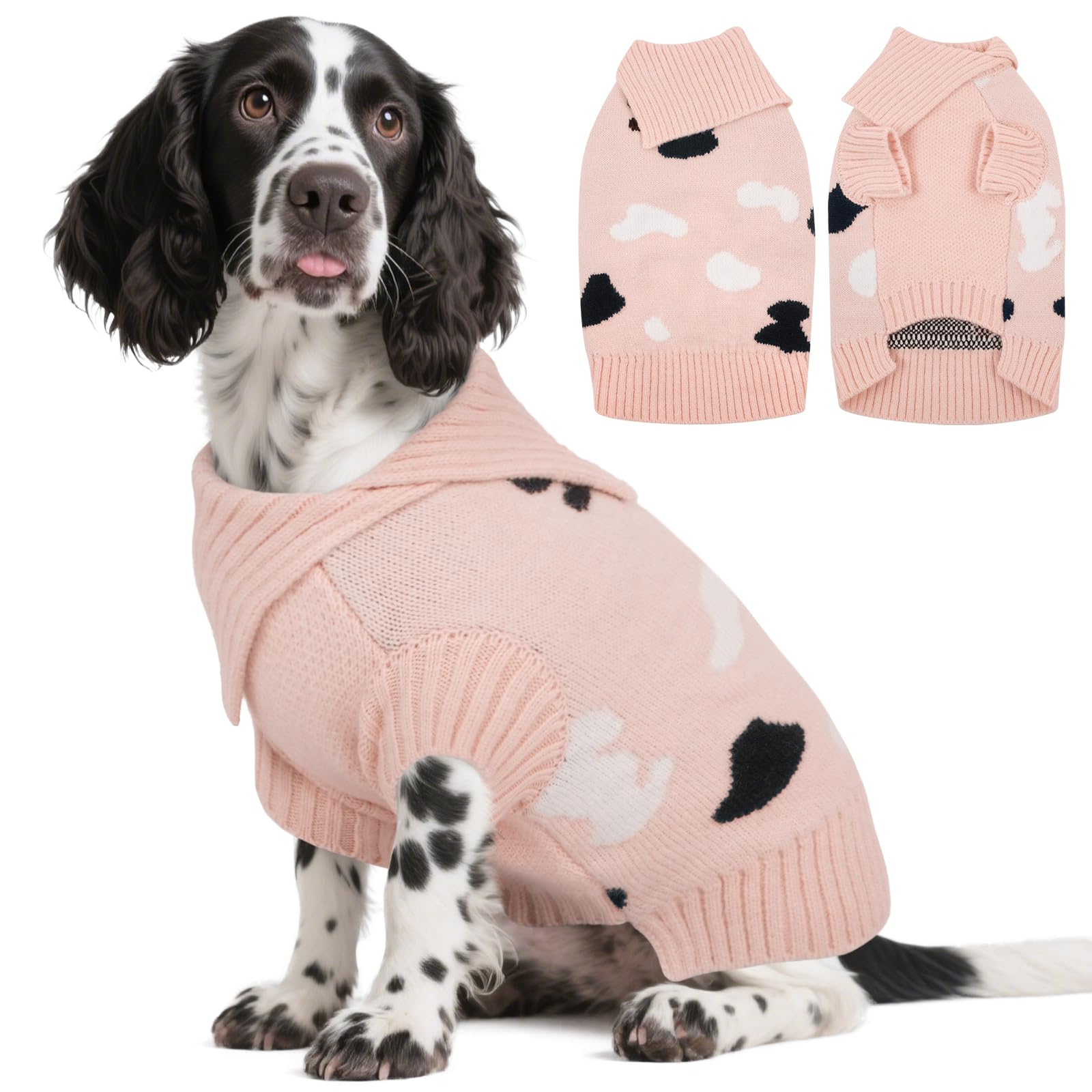 Kuoser L Dog Jumper with Turtleneck, Warm Knitted Sweater for Medium Dogs Soft Stretchy Winter Dog Clothes