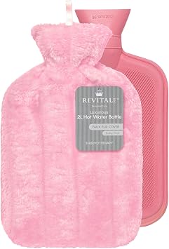 Revitale Luxury Cosy Hot Water Bottle 2 Litre, Soft Cover, Single Ribbed Natural Rubber 2025, British Standard BS19702012, Durable & Leak-Resistant Baby Pink