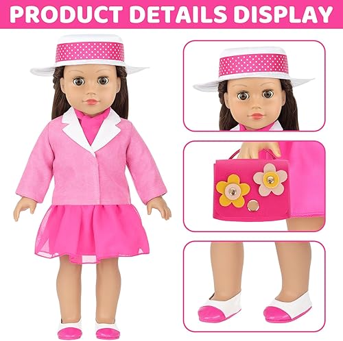 Vista 19 de ZITA ELEMENT Muñeca americana de 18 pulgadas, 14 piezas, accesorios de maquillaje con vestido para muñeca de generación, juego de belleza y ropa