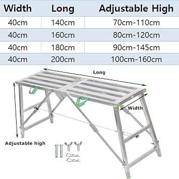 Work Platform Portable Scaffolding Equipment, Multipurpose Folding Work Platform Scaffold Tower Stool Bench Adjustable Height, Galvanized Steel Welding for Home Improvement, Patchi