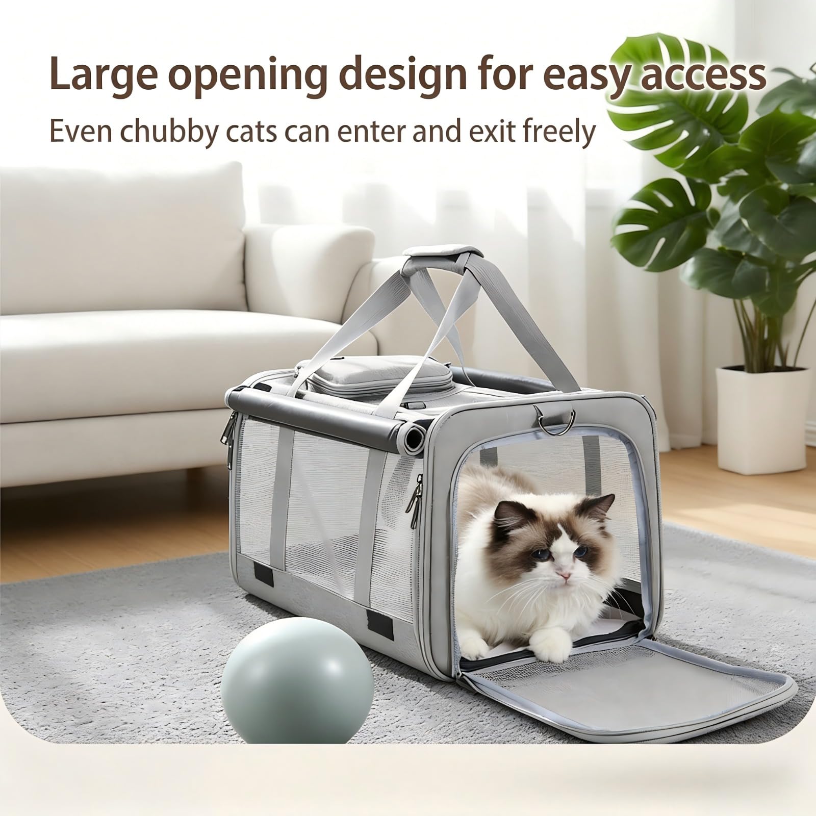 Transportín Plegable Transpirable para Perros Y Gatos 48x30x30 Cm Bolsa De Viaje con Correa Ajustable (Beige)