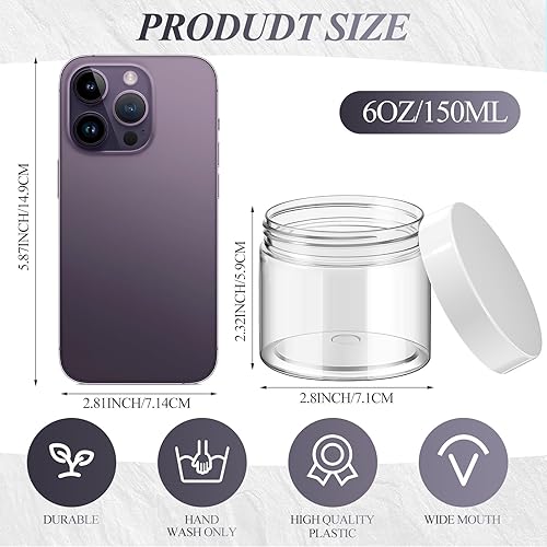 Miniatura 8 de 36tarros de plástico redondos transparentes a prueba de fugas para cosméticos con forro interior y tapas negras para lociones, ungüentos,