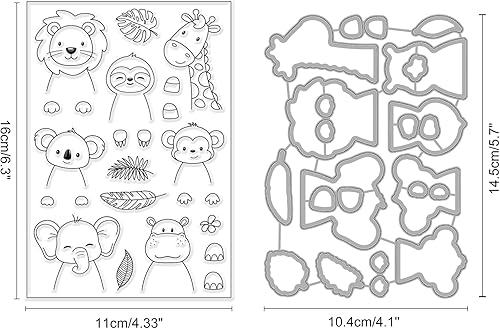 Miniatura 2 de INFUNLY Juego de sellos y troqueles transparentes de animales tropicales  Sello de silicona transparente con forma de animal de león, elefante,