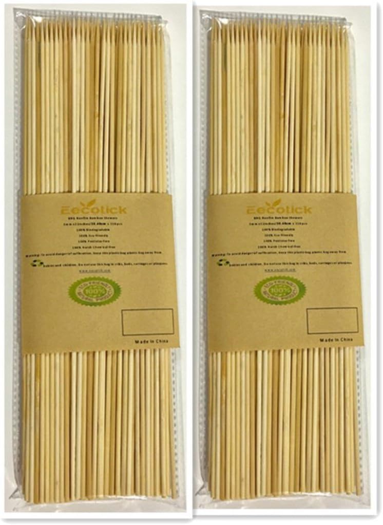 Eecotick BBQ Bamboo Skewers Combo of 2 packs->3mmx12 Inch(30cm)x110,100% Eco-friendly,100% bio-degradable, renewable, pesticide and harsh chemical free, perfect for BBQ grilling