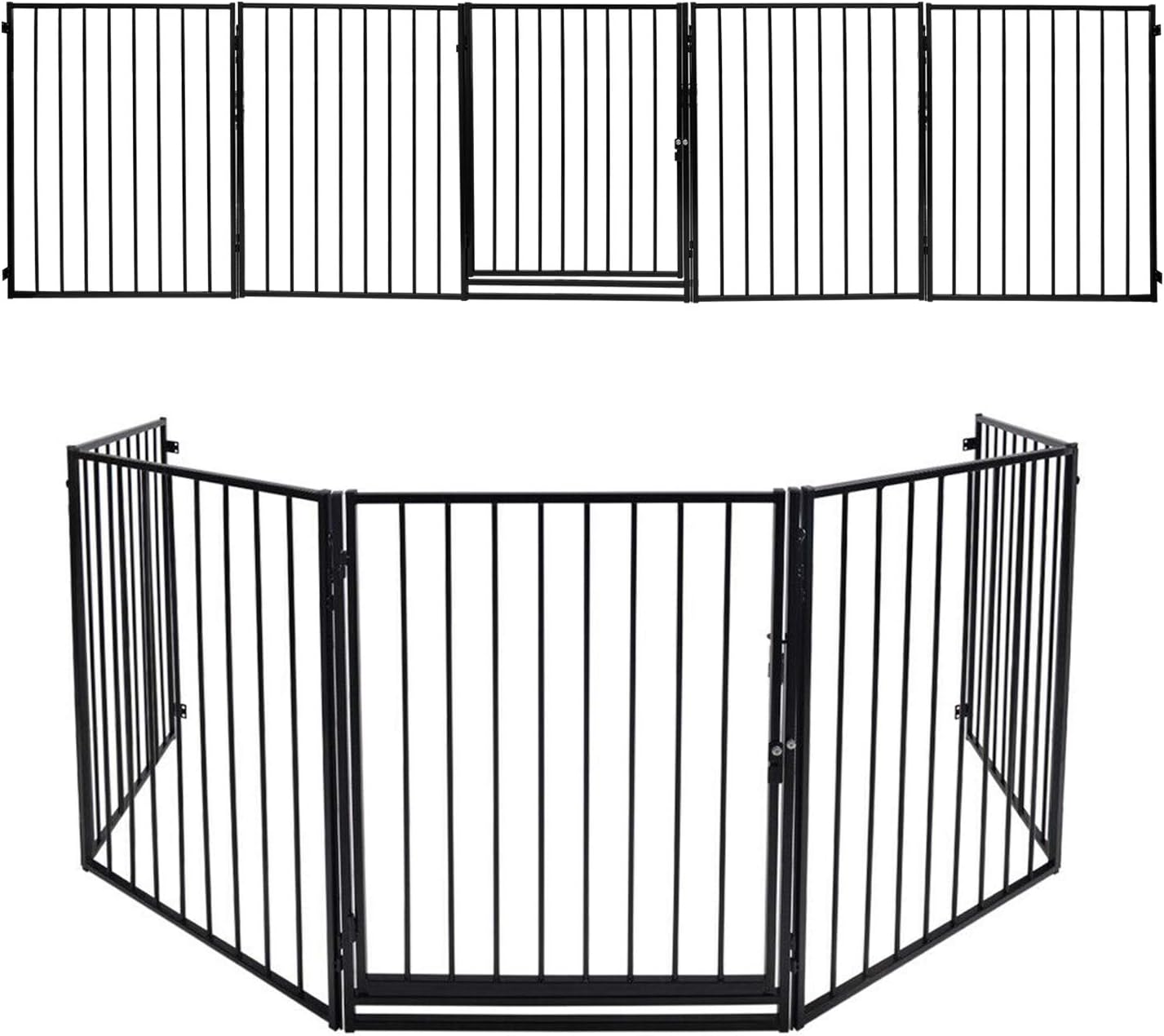 COSTWAY Kaminschutzgitter mit Doppeltüren, Kamingitter mit stabilen Stützhalterungen hinten COSTWAY Kaminschutzgitter mit Doppeltüren, Kamingitter mit stabilen Stützhalterungen hinten
