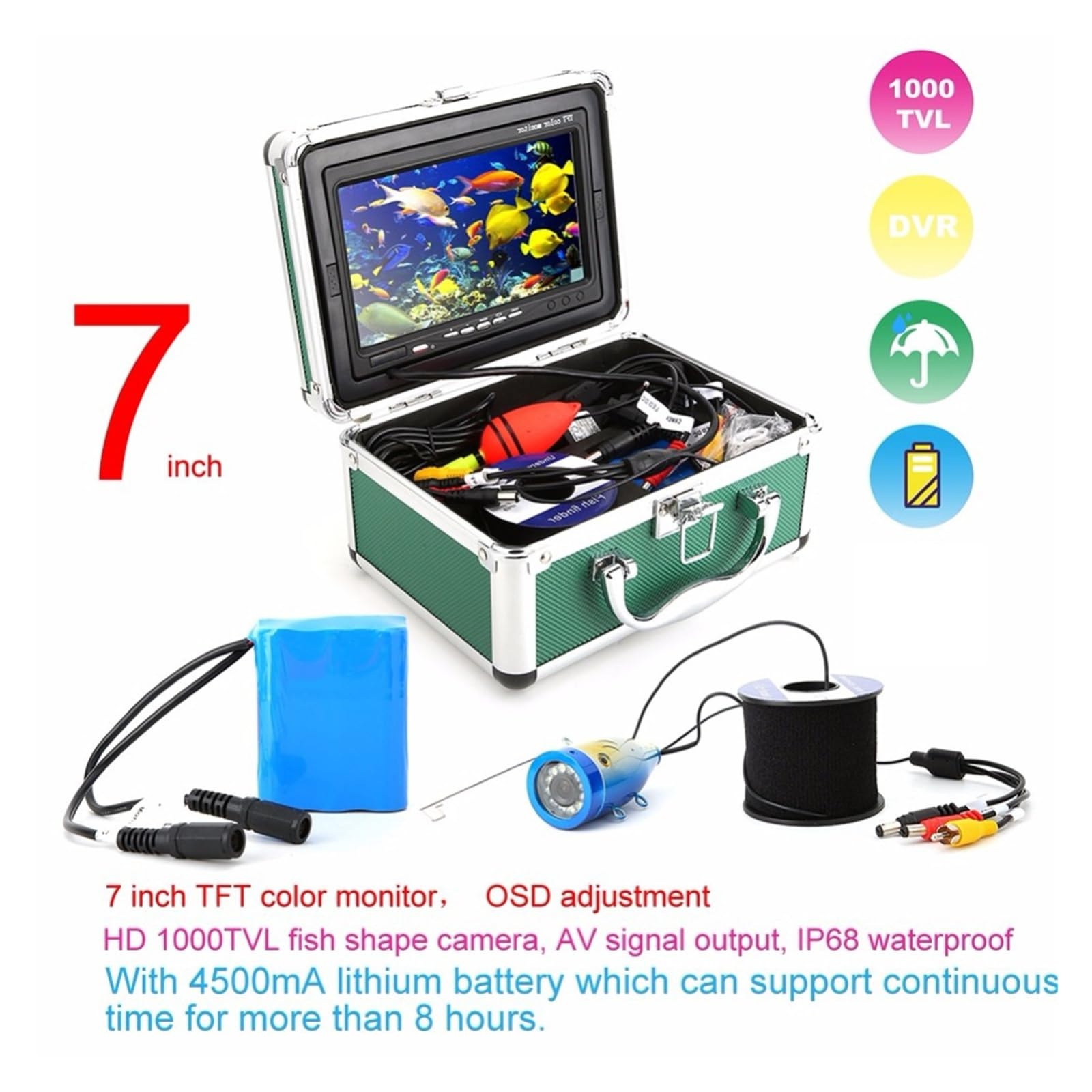 Ecoscandaglio portatile for pesci, telecamera subacquea for pesca LCD da 7 pollici, con visione notturna,Alta definizione