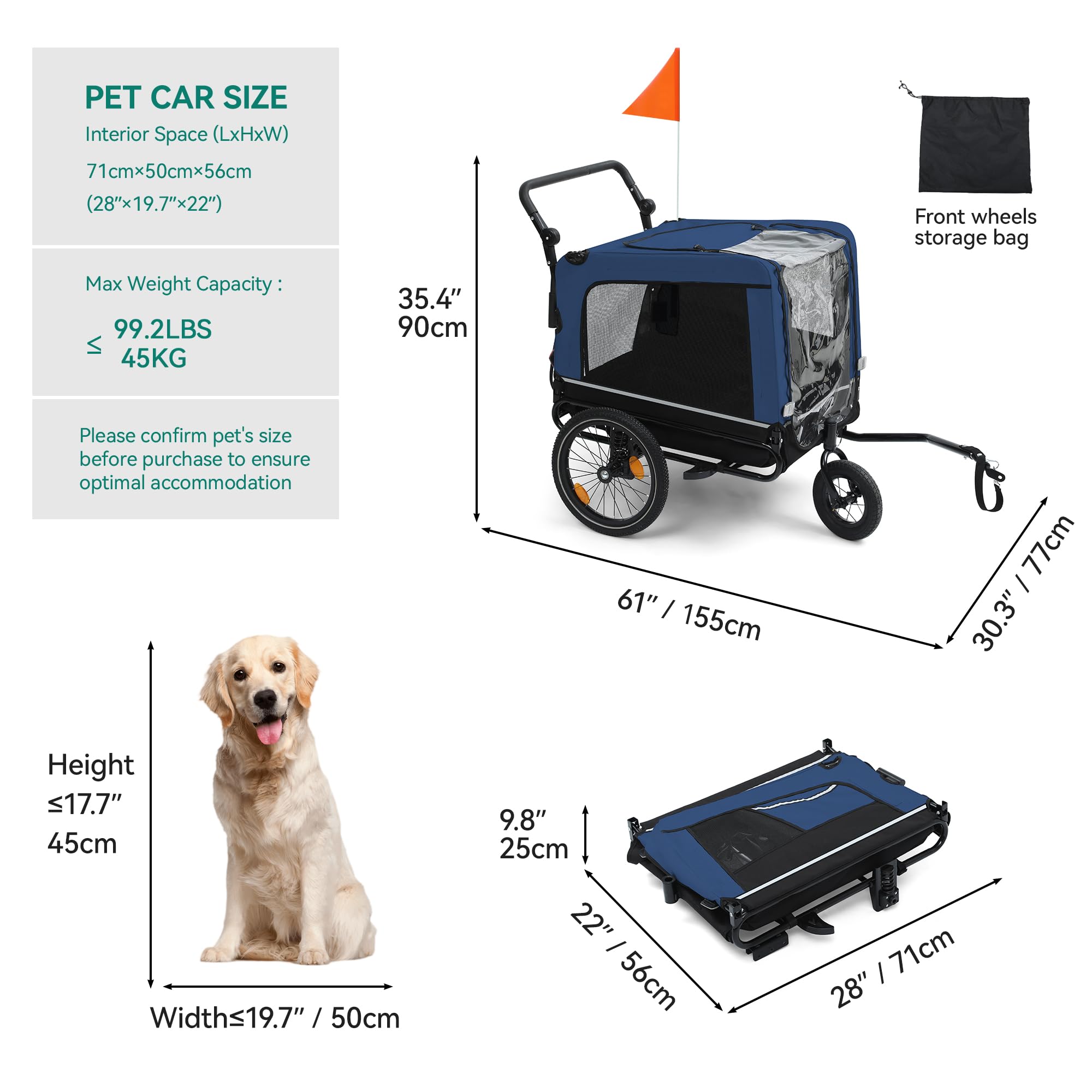 YITAHOME 2-in-1 Dog Bike Trailer with 360° Rotatable & Removable Front Wheel, Dog Stroller 600D Oxford Canvas, Dog Trailer for Bicycle, 40kg MAX Reflectors & Safety Leash, Easy Transport