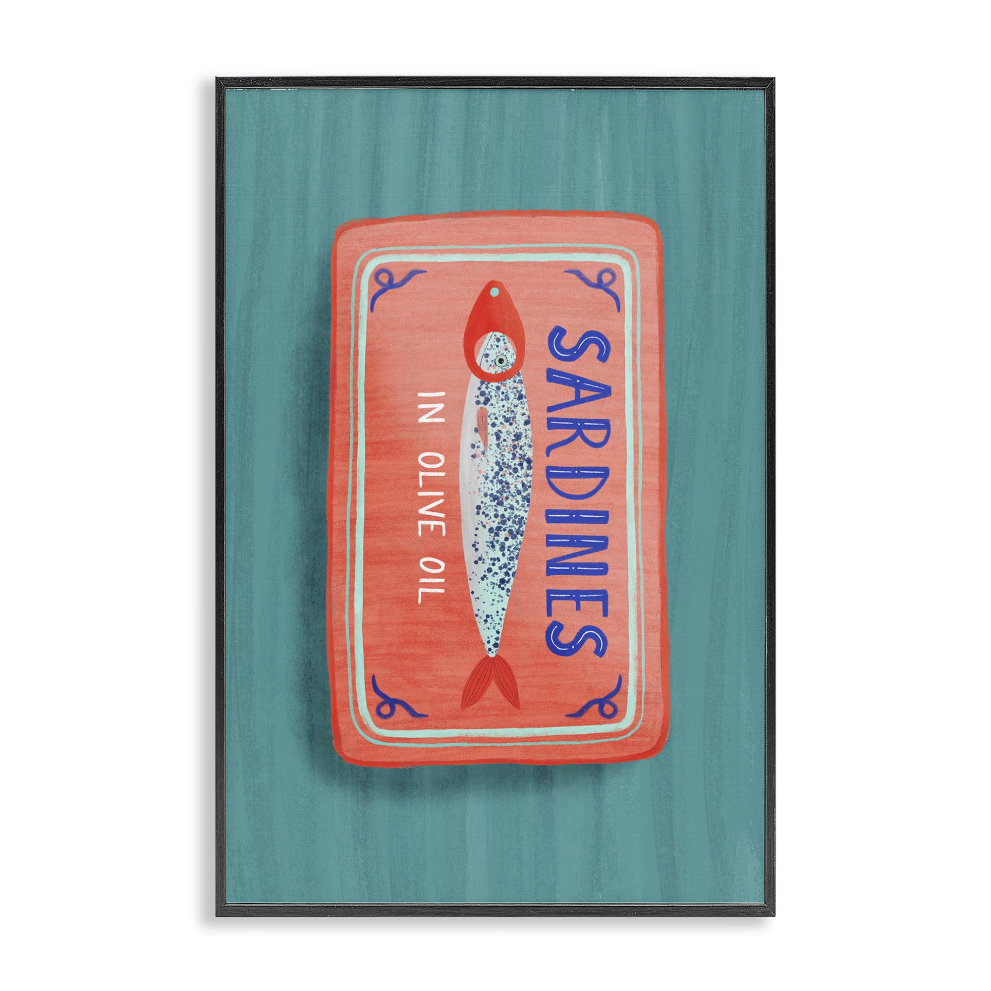 Stupell Industries Midnight Black (Textured) Sardines Olive Oil Seafood Kitchen, 20 X 30 Inch Framed Giclée Print