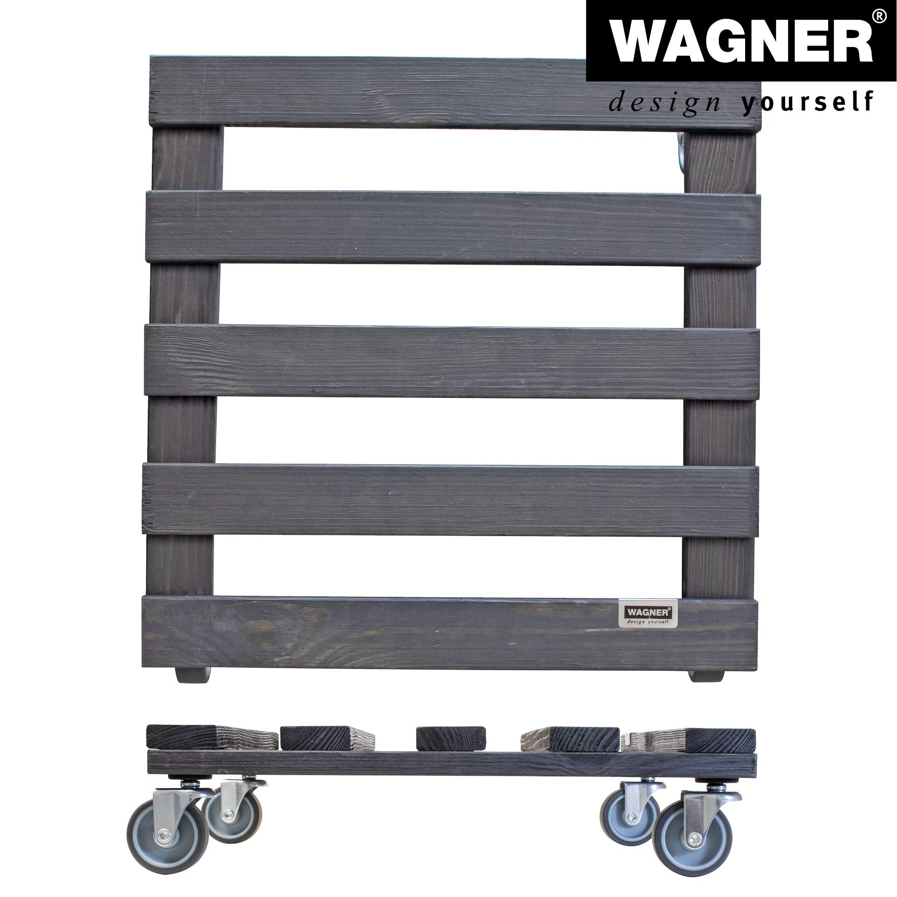 Wagner Support à roulettes pour Pot de Fleur PALETTI 38 x 38 x 9,5 cm I intérieur + extérieur I Roule Pot en Bois Massif certifié FSC®, Anthracite I Capacité de Charge 120 kg I Made in EU - 20041201