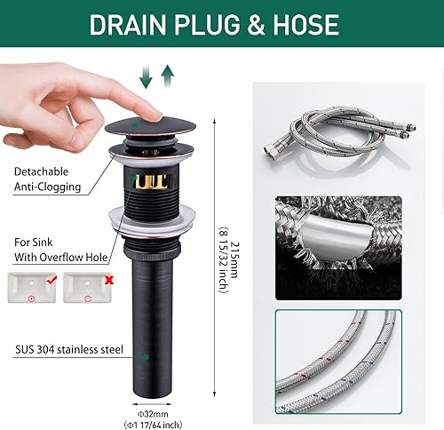 Miniatura 3 de VOTON Grifos de baño de bronce aceitado moderno cascada grifo de baño de una sola manija grifo de baño para 1 o 3 agujeros con placa de cubierta y