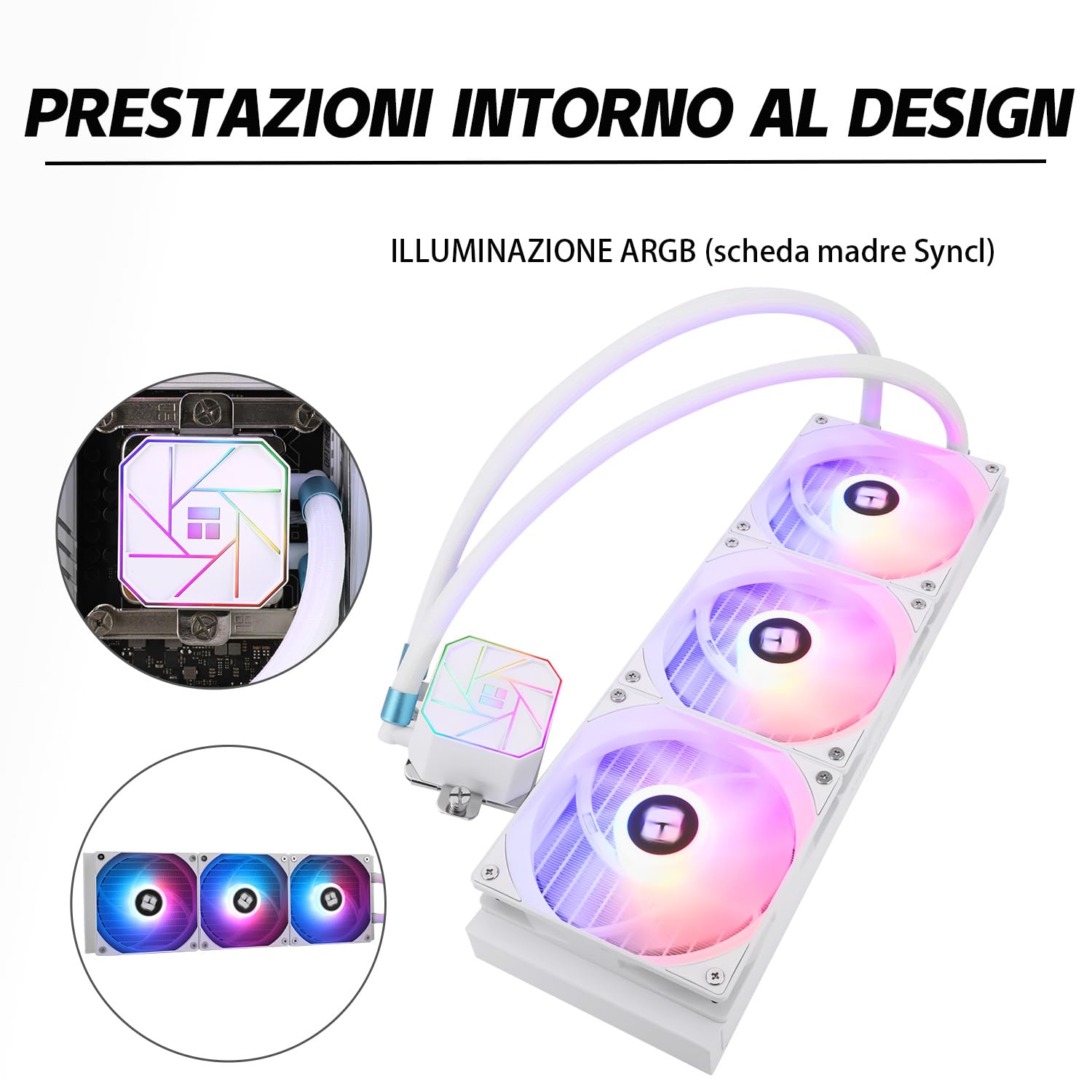 TR AQUA ELITE 360 White V3, 3 ventole PWM ARGB con cuscinetti S-FDB, pompa controllata PWM efficiente, per AMD/AM4/AM5, Intel LGA1150/1151/1200/2011/1700, (AE360 White V3)