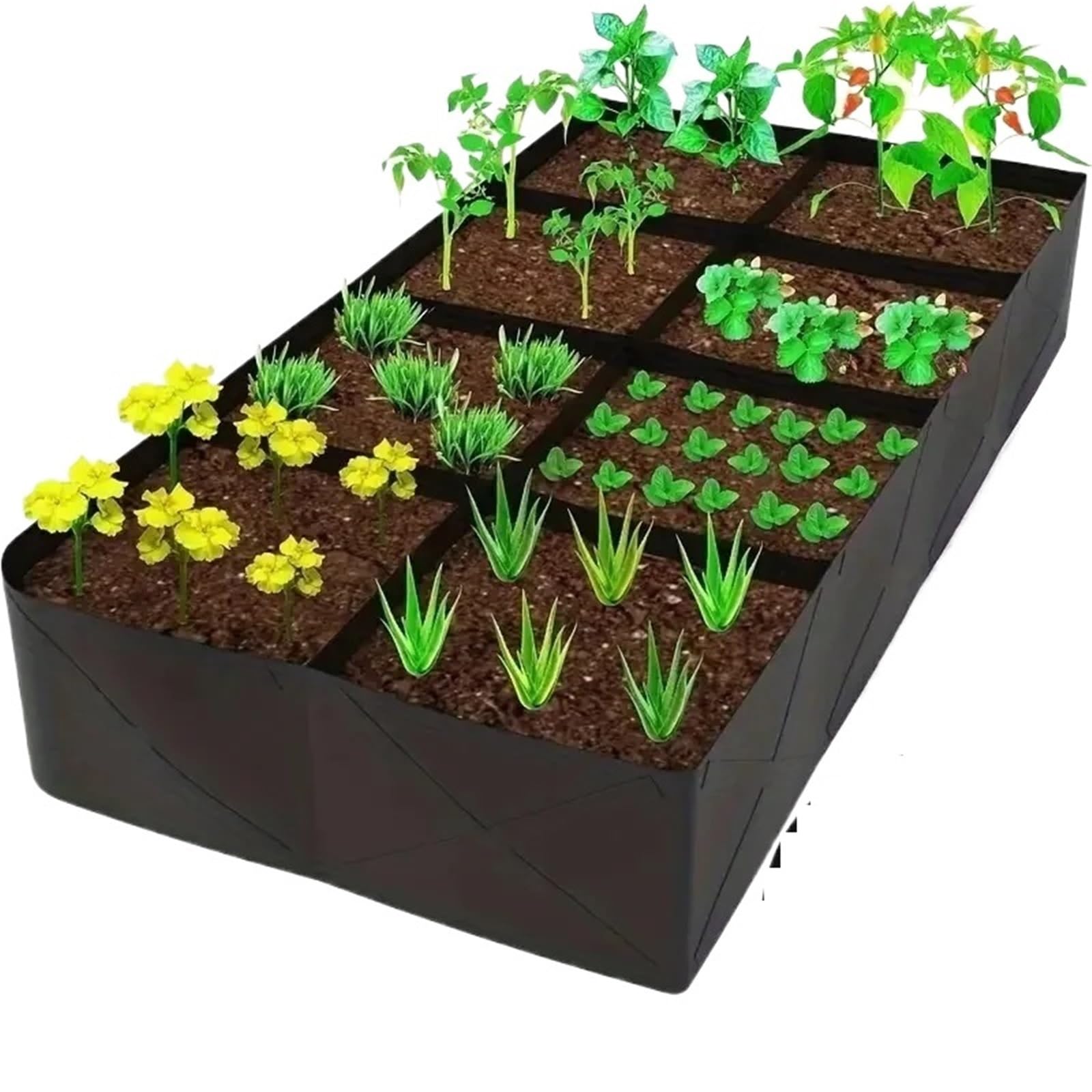 DCUIPG 3Pcs 128 Gallon Planting Bag Seedling Bed, Multi Grid Flowerpot, Rectangular, Eight Mouth for Vegetables