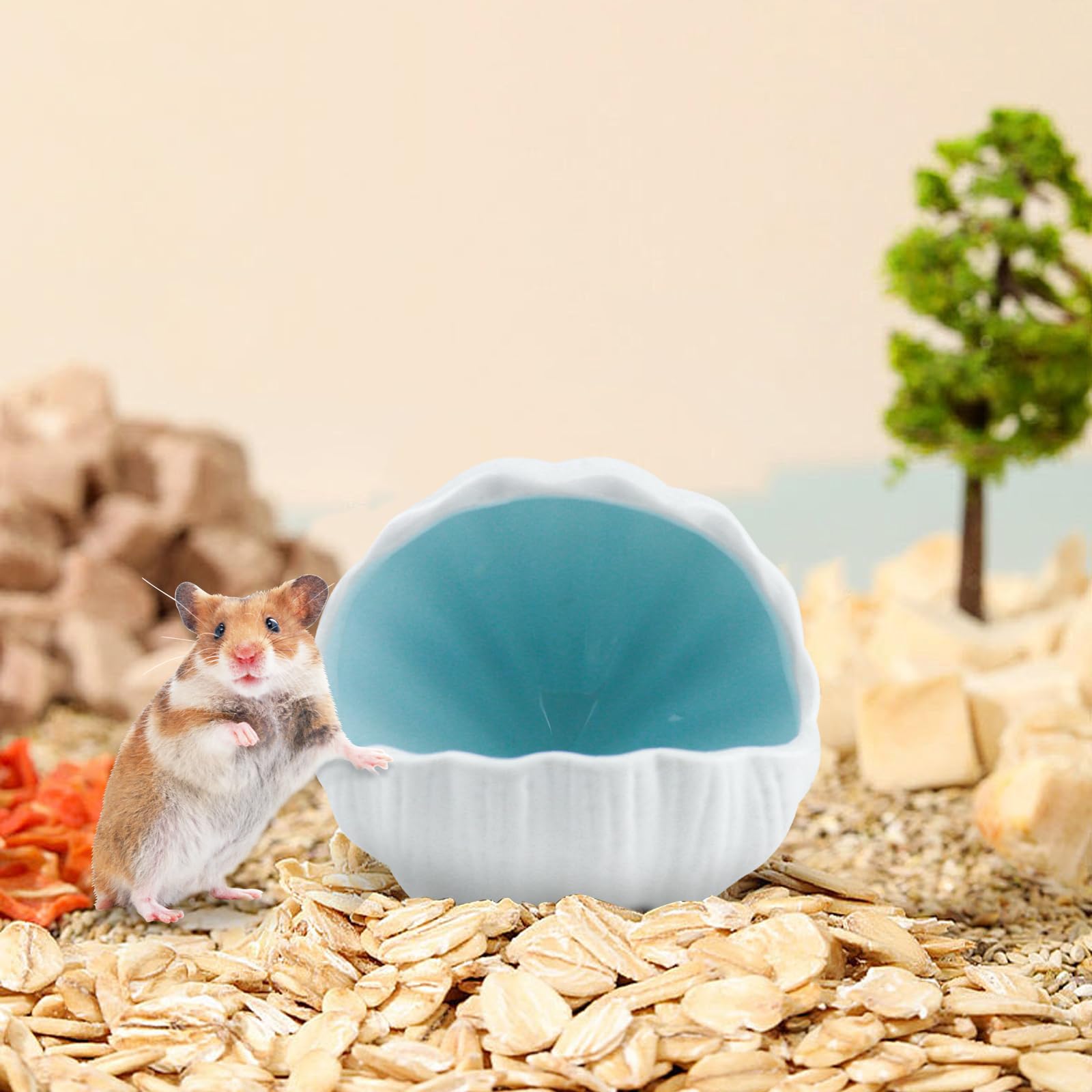 Habitat per criceti in ceramica, grazioso habitat a forma di conchiglia, grande apertura, facile da pulire, in ceramica, per criceti, gerbilli, cincillà, criceti nani (blu)