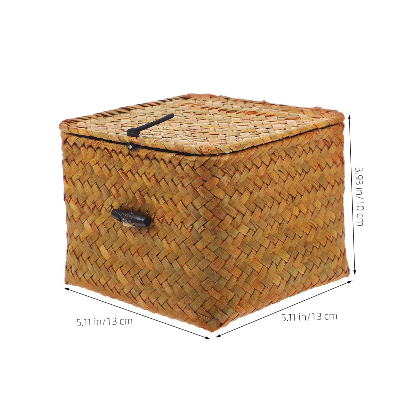 IMIKEYA Scatola Porta Tè In Paglia Intrecciata Con Coperchio - Cesto Conservatore Quadrato Arancione 13x13 Cm - Organizer Per Cucina E Scrivania - 3
