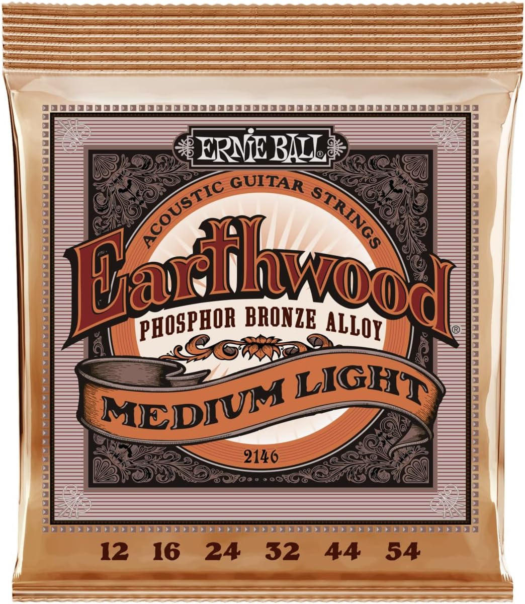 Cuerdas para guitarra acústica Ernie Ball Earthwood Medium Light Phosphor Bronze, paquete de 3, calibre 12-54 (P03446)