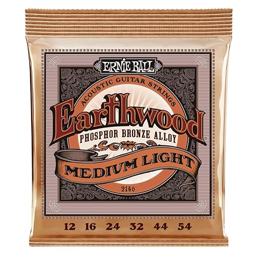 Cuerdas Ernie Ball Earthwood de bronce fosforado para guitarra acústica, tamaño medio ligero, paquete de 3 unidades, calibre 12-54 (P03446)