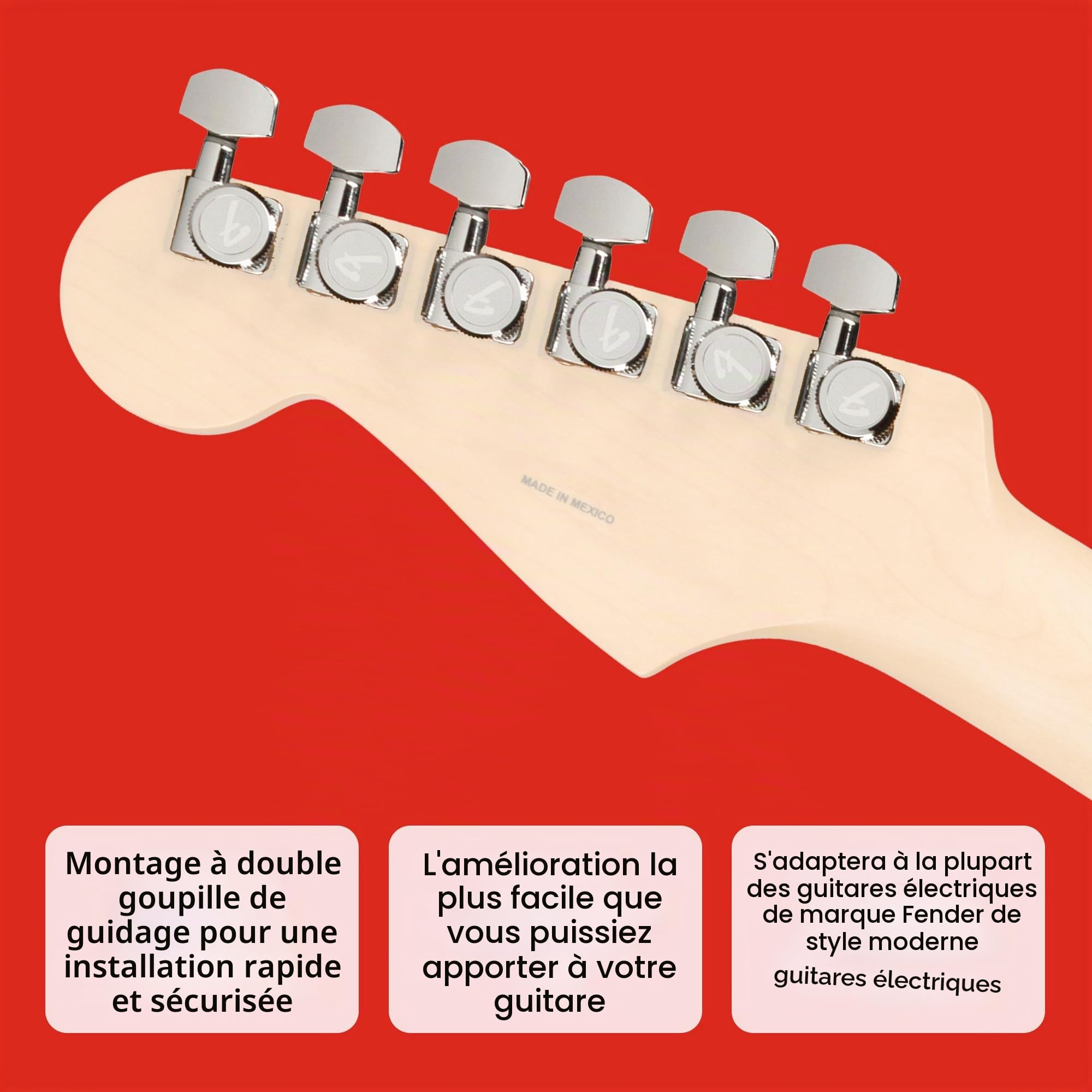 Fender Mécaniques Bloquantes pour Guitare Electrique Stratocaster/Telecaster, Lot de 6, Chrome
