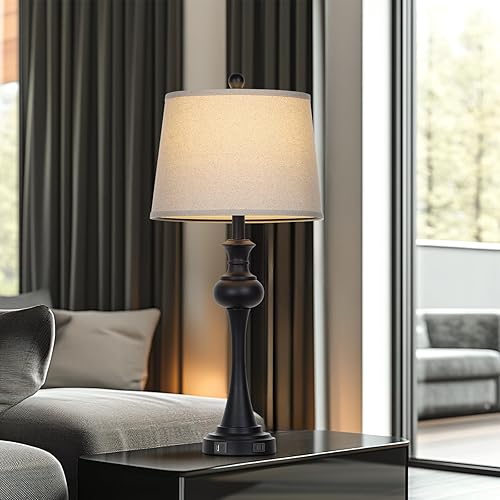 Miniatura 5 de Lámparas de mesa modernas de metal negro de 28.75 pulgadas, lámpara de sala de estar para mesita de noche, lámpara de mesita de noche, lámpara