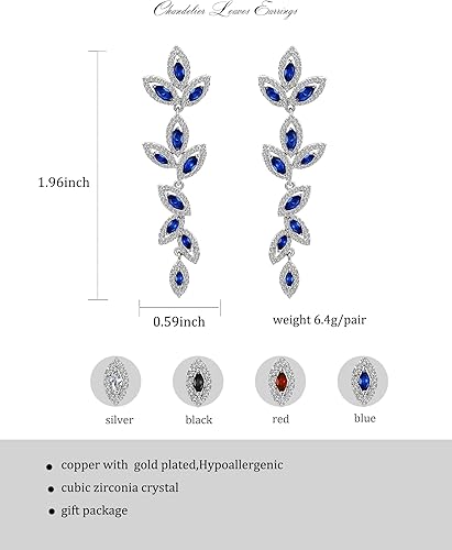 Miniatura 5 de UDYLGOON Aretes colgantes de cristal de circonita cúbica para mujer, diseño de hoja de araña, para novia, dama de honor