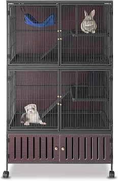 60" Metal Ferret Cage, Multi-Level Metal Small Animal Cage with Lockable Wheels + Removable Trays & Hammock for Chinchillas, Guinea Pigs, Rabbits, Pet Rat