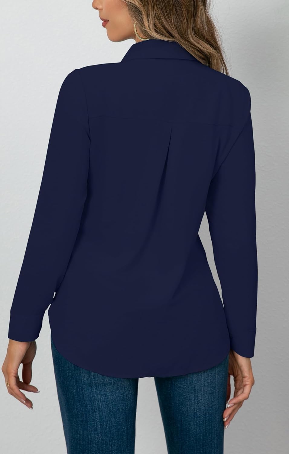 OMSJ Women's Button Down Shirts Casual Long Sleeve Stylish V Neck Solid Work Business Blouses Tops with Pocket - Image 5