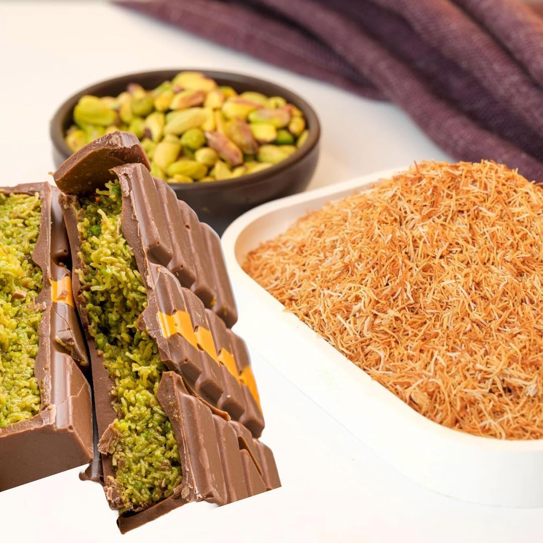 Pufai, Cheveux d'ange Kadayif croustillants et grillés (fils de pâte) - Idéal pour le chocolat Dubaï, comme garniture de céréales - Yaourt, 200 grammes, 8