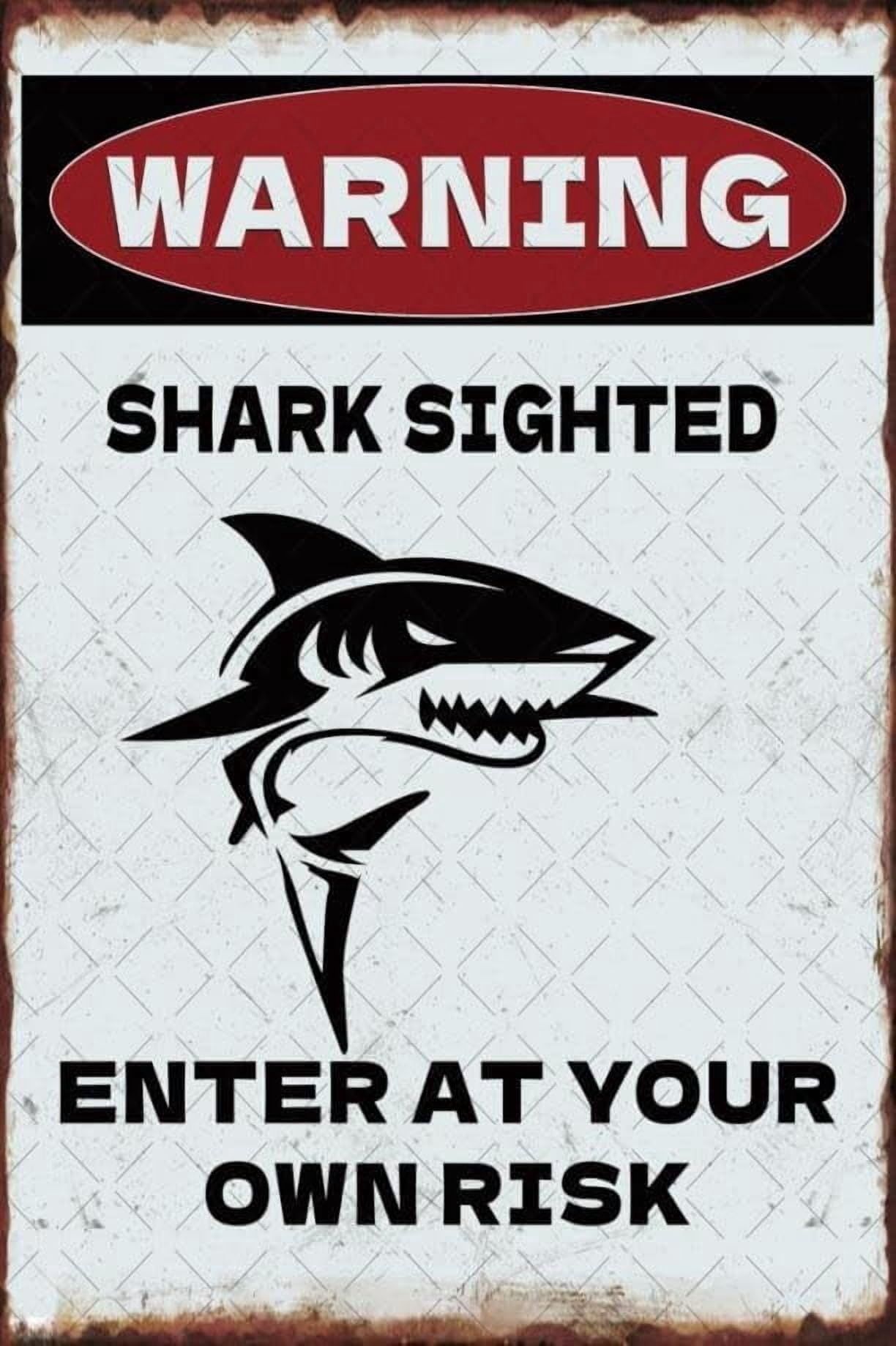 (2-Pack) Metal Tin Sign Generic Warning Sign Shark Sighted Enter at Your Own Risk Poster Shark Sign Vintage Sign Shark Decor For Bar Club Home Funny Gifts 8x12 Inch