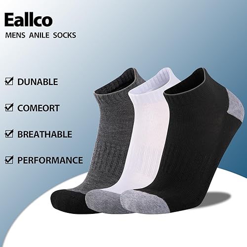 Miniatura 6 de eallco 10 pares de calcetines de tobillo para hombre, calcetines de corte bajo para hombres, calcetines deportivos, transpirables, acolchados