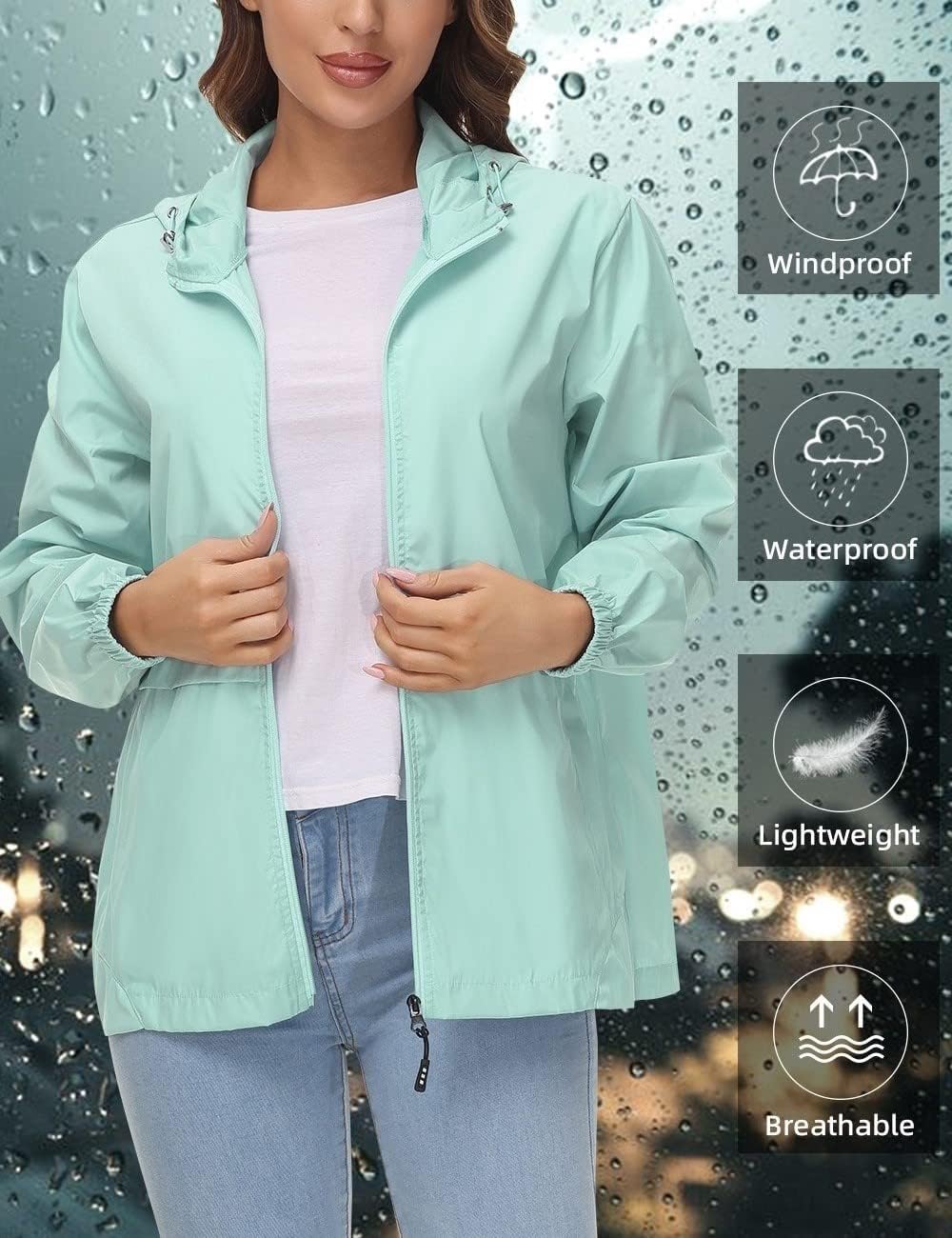 Avoogue Womens Waterproof Rain Jacket Lightweight Raincoat Packable Hooded Outdoor Windbreaker - Image 3