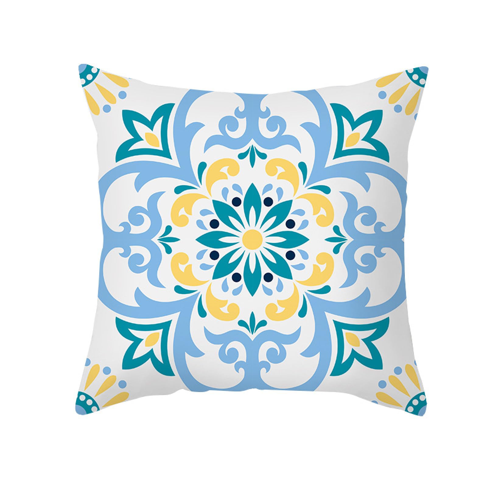 Cushion Covers Blue Geometric Pattern Pillow Cases Soft Linen Cushions with Covers Included Washable Sofa Cushions with Invisible Zip Pillowcase Breathable Pillow Cover 50x50 Cushion Cover 1 Pack