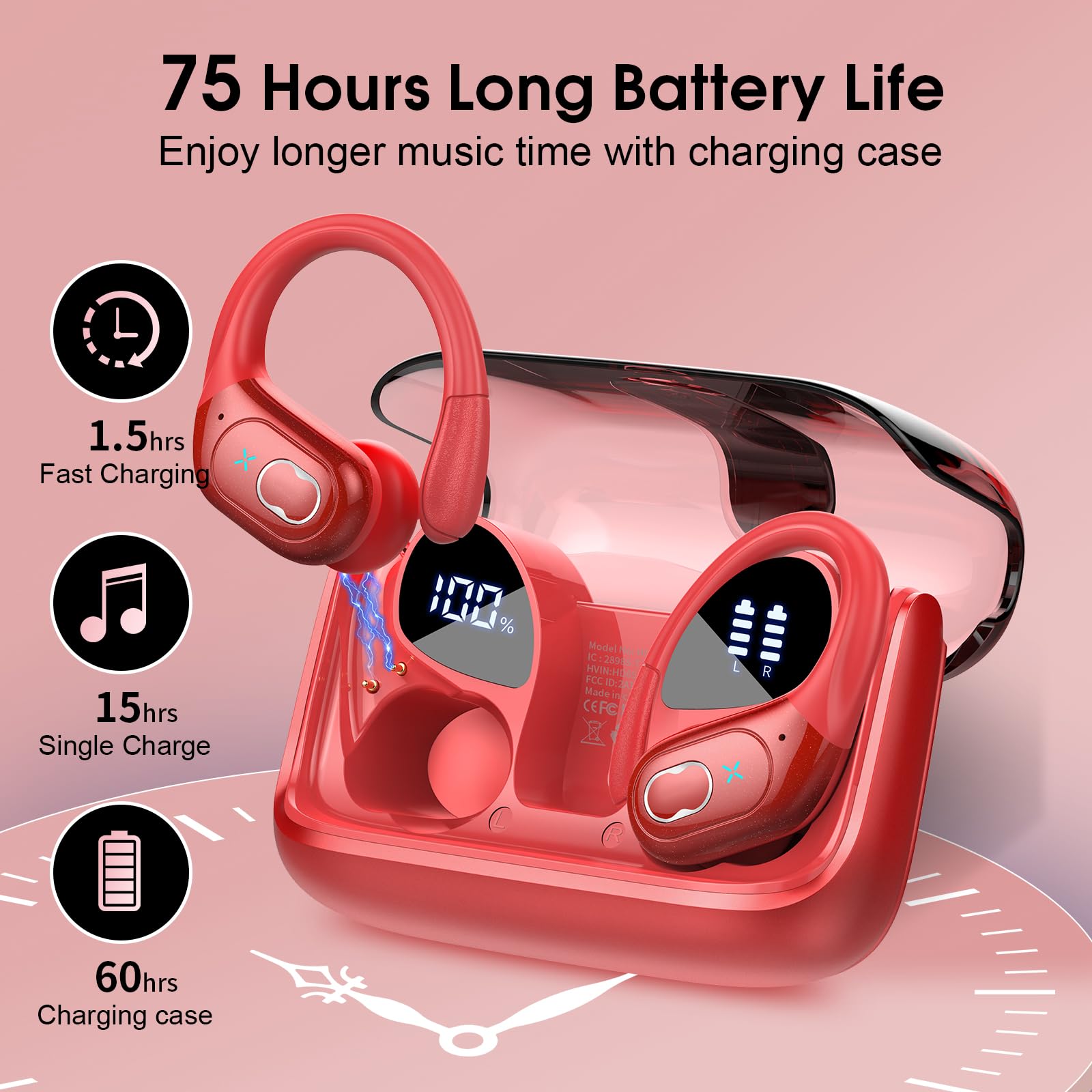 STECEi AI Auriculares Traductor en Tiempo Real(2026), 164 Idiomas y 6 Modos de Traducción, Bluetooth 5.4 con ENC y App con para Viajes/Negocios, Rojo