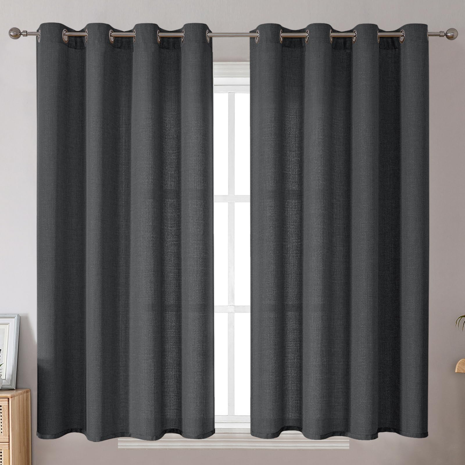 Amazon.com: BGment Short Curtains for Bedroom,45 inch Length Faux Linen ...