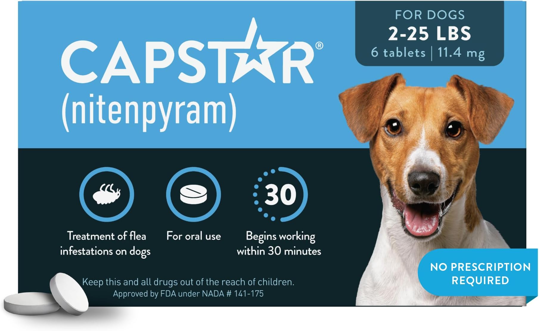(Nitenpyram) Fast-Acting Oral Flea Treatment for Dogs 2-25 Lbs, Vet-Recommended Medication Tablets, Flea Tablets for Dogs Start Killing in 30 Minutes, 6 Doses