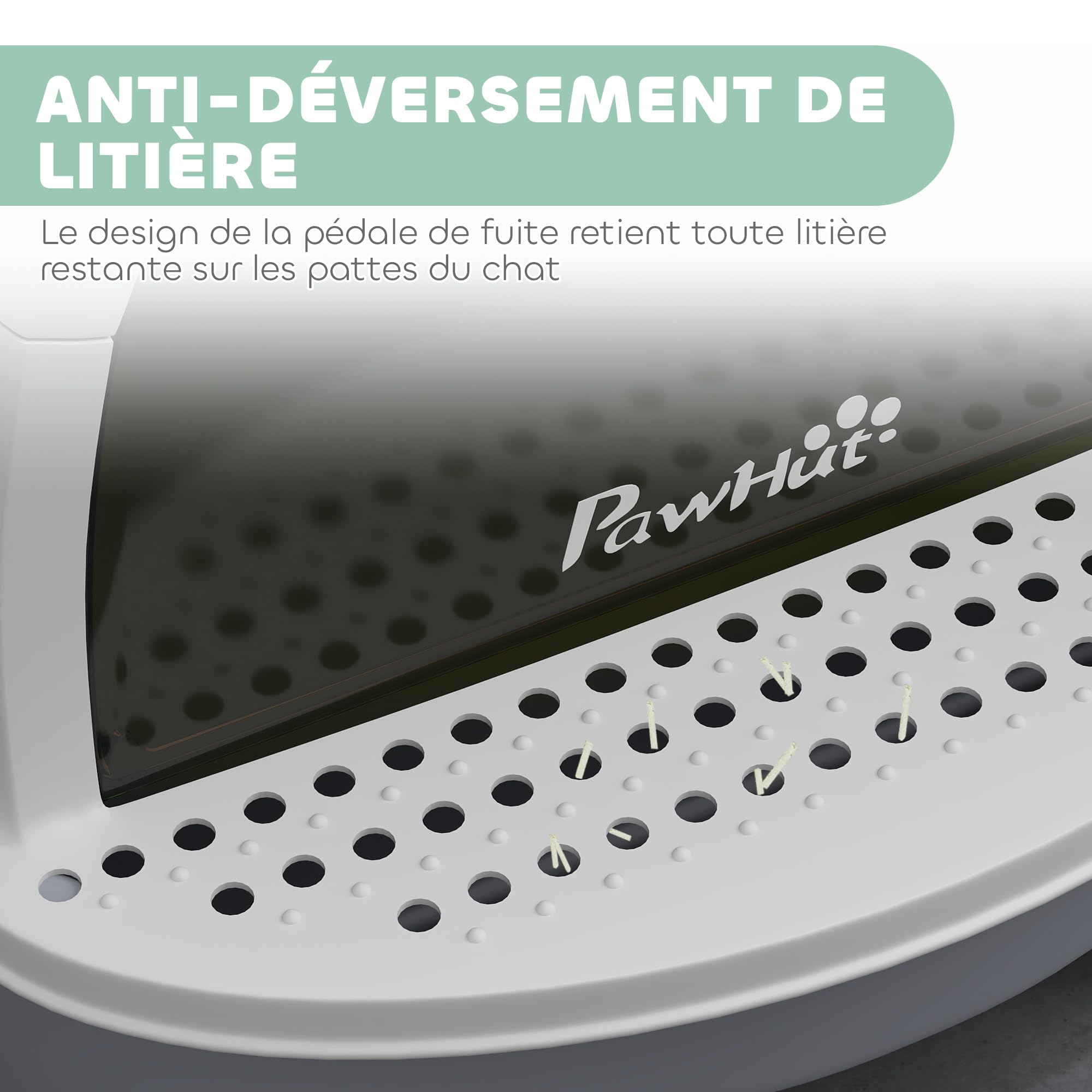 PawHut Maison de Toilette pour Chat, bac à litière fermé Chat, 2 Packs de filtres au Charbon poignée de Transport Porte translucide Nettoyage Facile Gris